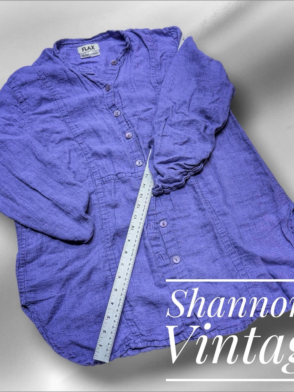FLAX Woman's Size Medium 100% Linen Button Up Oversized Collarless Blouse A50